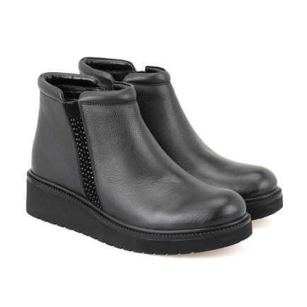 Stella Siyah Kadın Fermuarlı Deri Bot