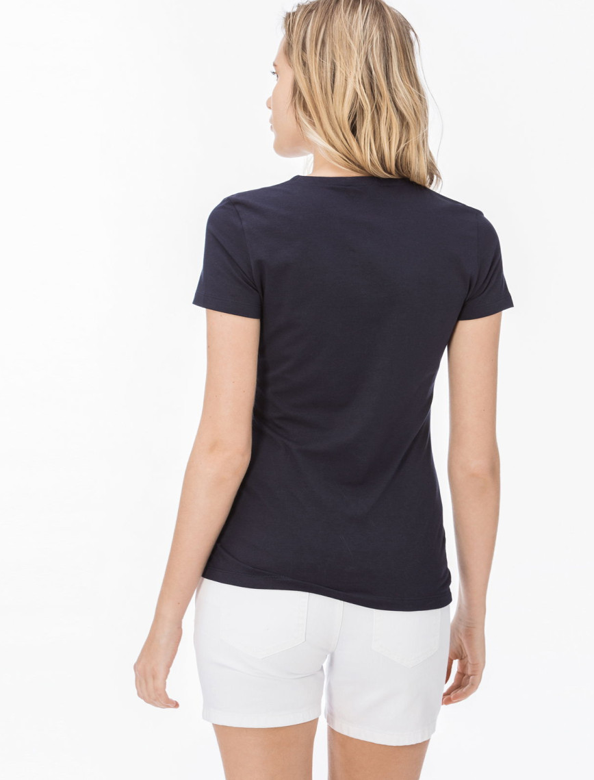 Lacoste Kadın Slim Fit V Yaka Lacivert T-Shirt Lacoste Kadın Slim Fit V Yaka Lacivert T-Shirt