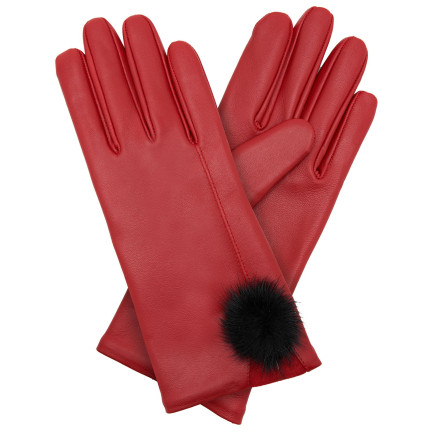 Kırmızı Kadın Kürk Detaylı Deri Eldiven Kırmızı Kadın Kürk Detaylı Deri Eldiven