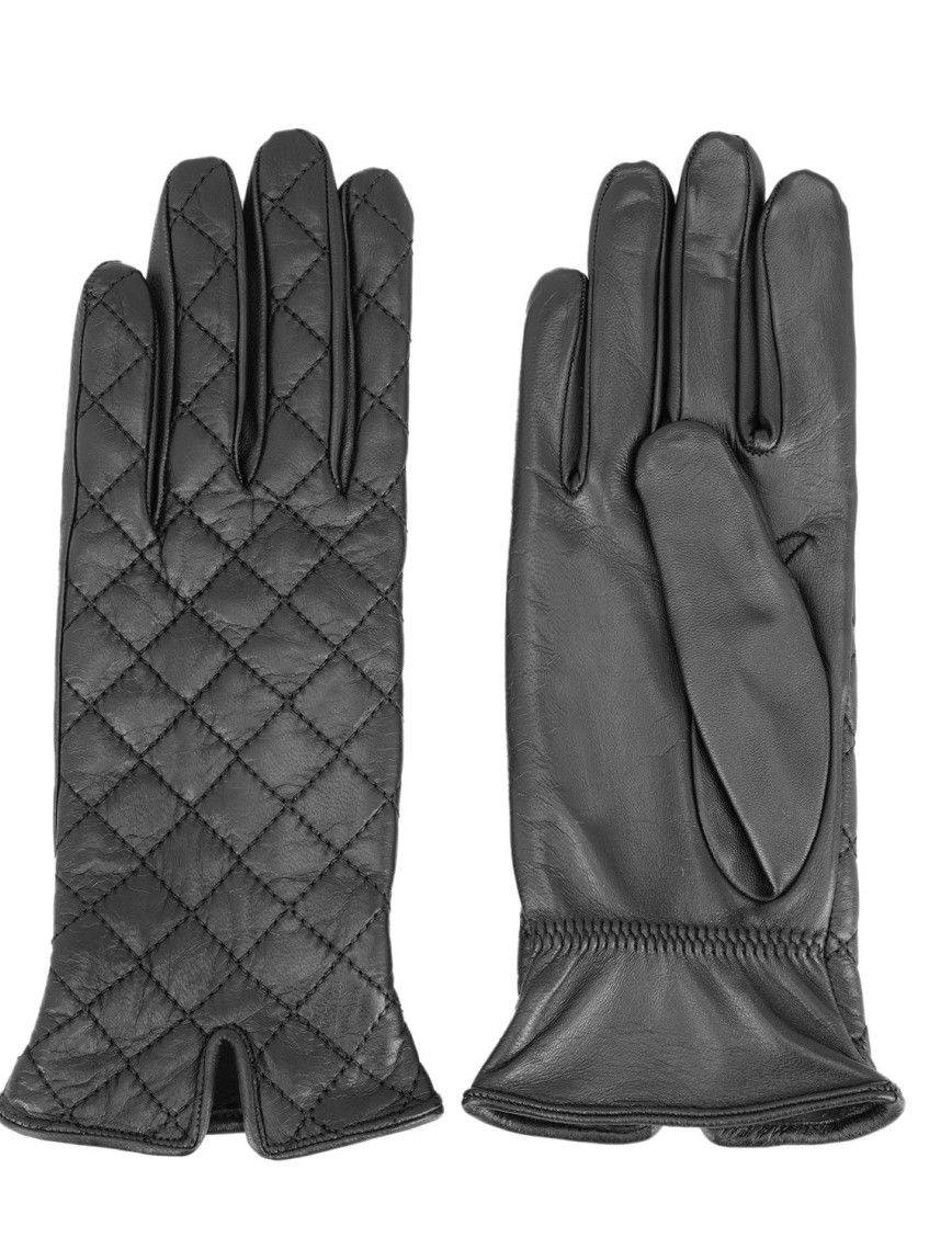 Siyah Kadın Kapitone Deri Eldiven