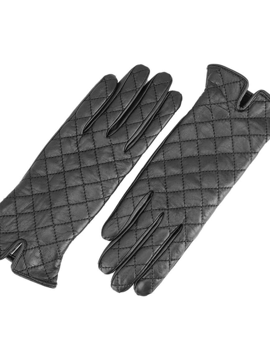 Siyah Kadın Kapitone Deri Eldiven