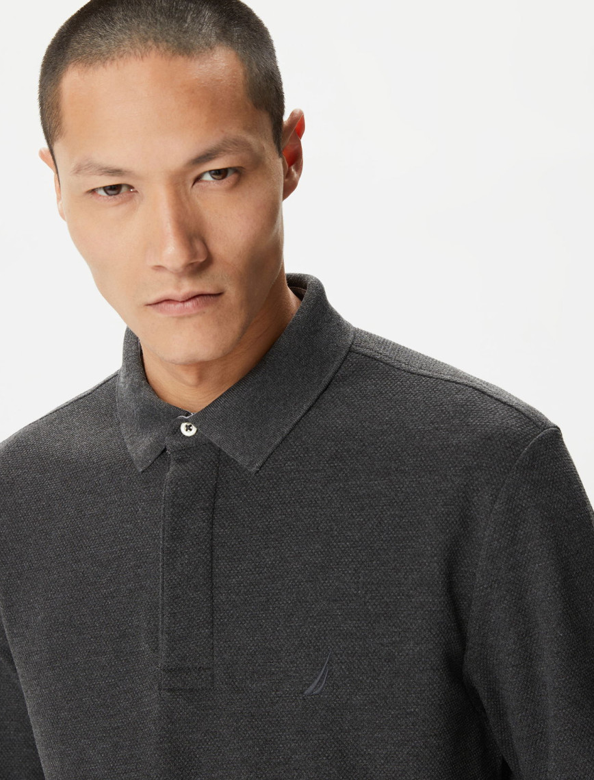 Nautica Erkek Gri Slim Fit Uzun Kollu Polo