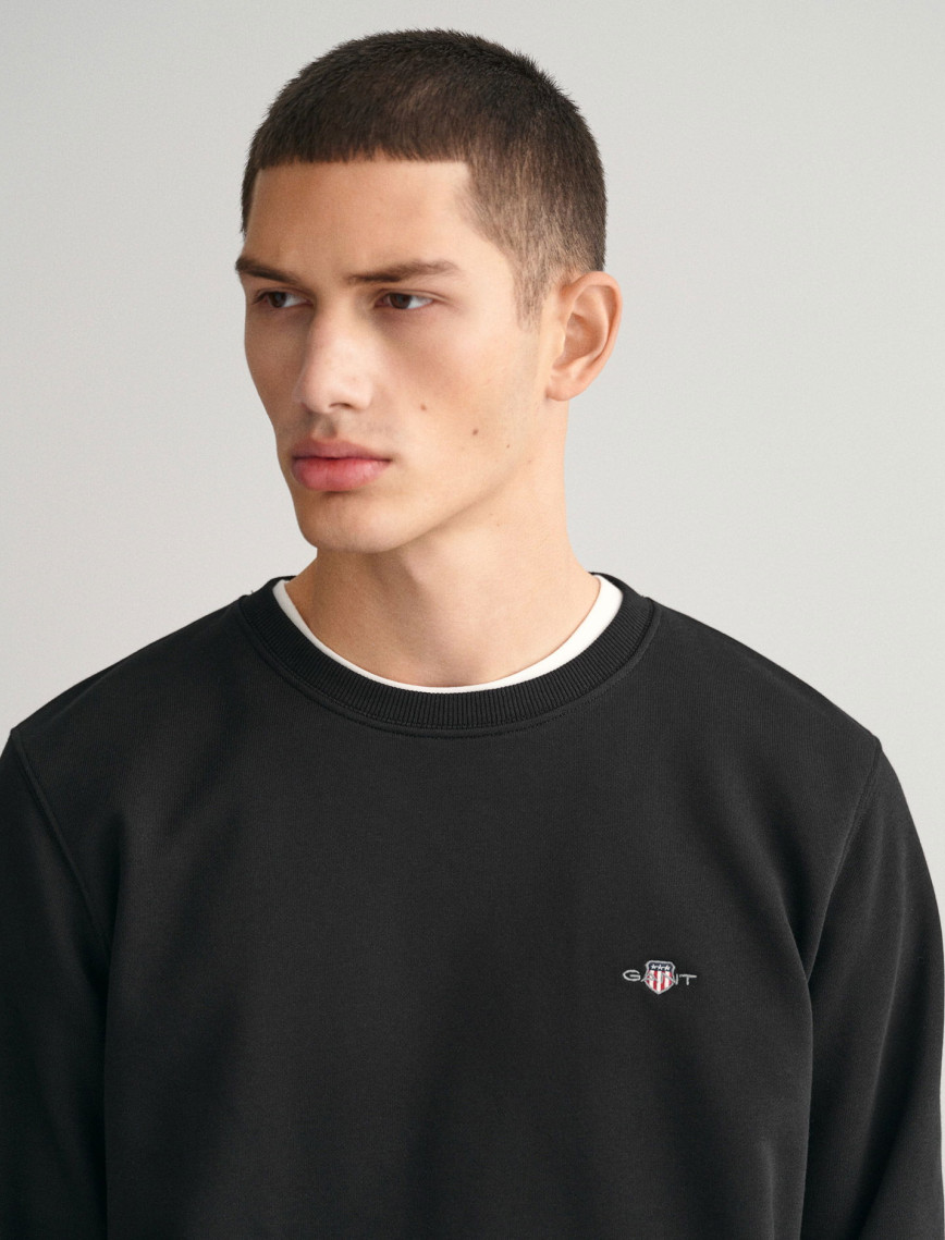 GANT Erkek Siyah Regular Fit Bisiklet Yaka Sweatshirt