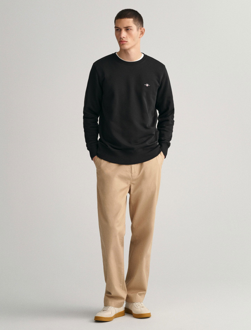 GANT Erkek Siyah Regular Fit Bisiklet Yaka Sweatshirt