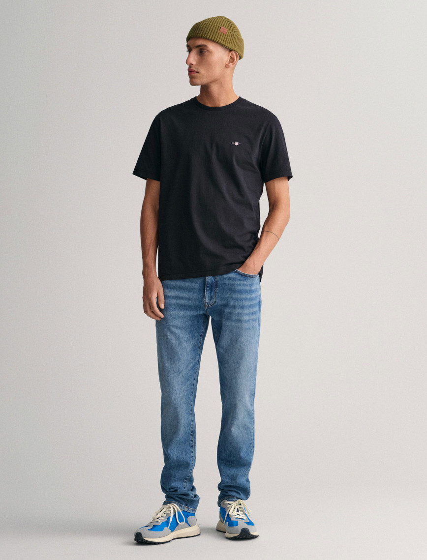 GANT Erkek Siyah Regular Fit Bisiklet Yaka T-Shirt