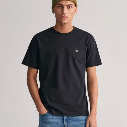 GANT Erkek Siyah Regular Fit Bisiklet Yaka T-Shirt