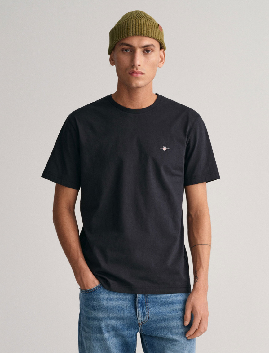 GANT Erkek Siyah Regular Fit Bisiklet Yaka T-Shirt