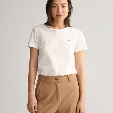 GANT Kadın Beyaz Regular Fit Bisiklet Yaka T-Shirt