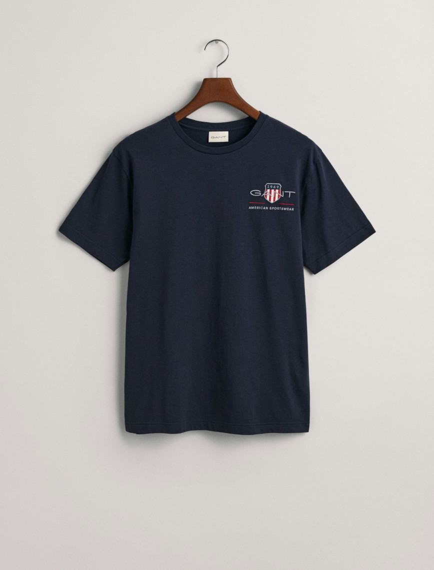 GANT Erkek Lacivert Regular Fit Bisiklet Yaka Logolu T-shirt