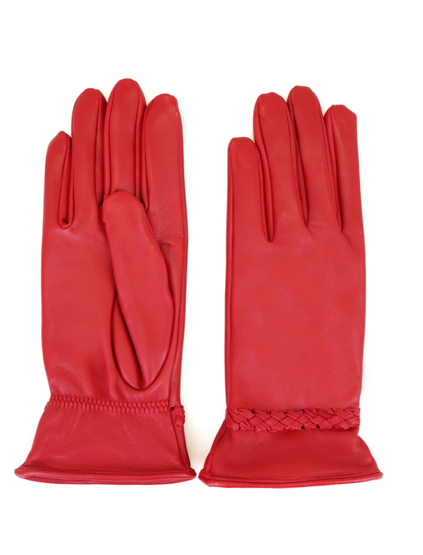 Kırmızı Kadın Örgülü Deri Eldiven Kırmızı Kadın Örgülü Deri Eldiven