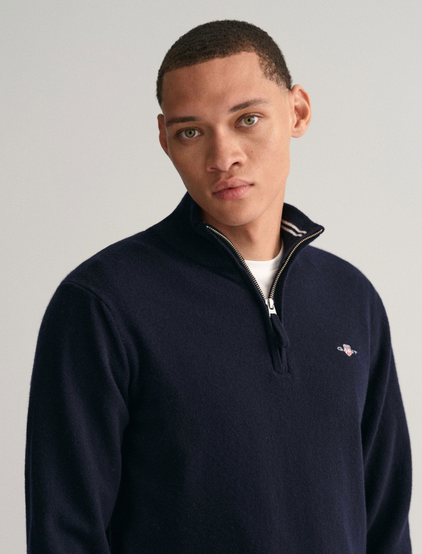 GANT Erkek Lacivert Regular Fit Yarım Fermuarlı Yün Kazak GANT Erkek Lacivert Regular Fit Yarım Fermuarlı Yün Kazak