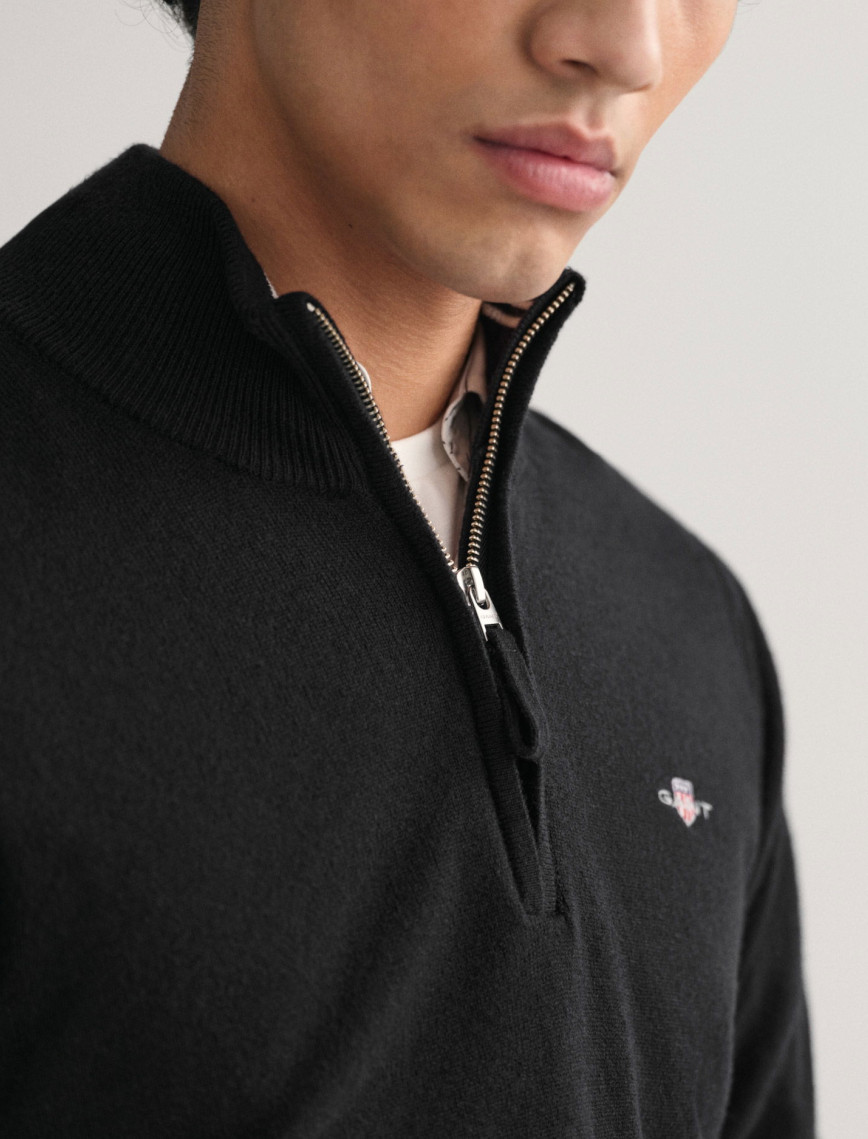 GANT Erkek Siyah Regular Fit Yarım Fermuarlı Yün Kazak GANT Erkek Siyah Regular Fit Yarım Fermuarlı Yün Kazak