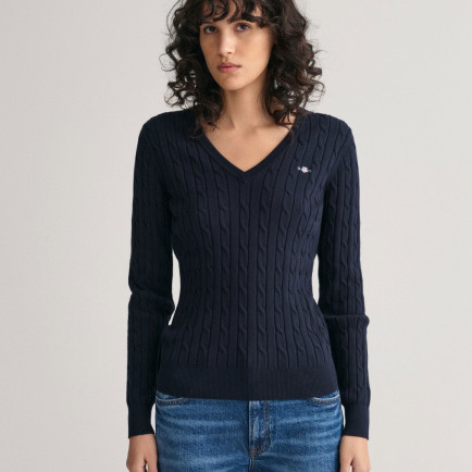 GANT Kadın Lacivert V Yaka Örgü Kazak GANT Kadın Lacivert V Yaka Örgü Kazak