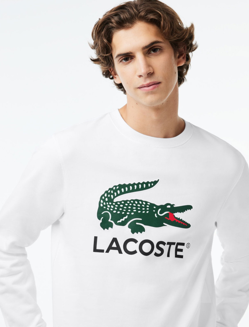 Lacoste Erkek Classic Fit Bisiklet Yaka Baskılı Beyaz Sweatshirt Lacoste Erkek Classic Fit Bisiklet Yaka Baskılı Beyaz Sweatshirt