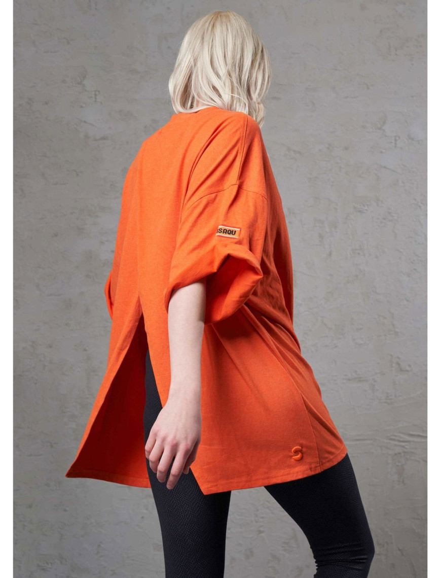 Nasaqu Kadın Zini Süper Oversize Sırtı Yırtmaçlı Nar T-Shirt