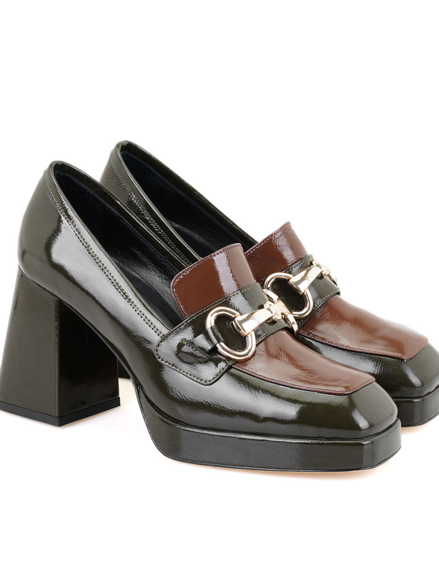 Kadın Kahve Topuklu Rugan Deri Loafer Kadın Kahve Topuklu Rugan Deri Loafer