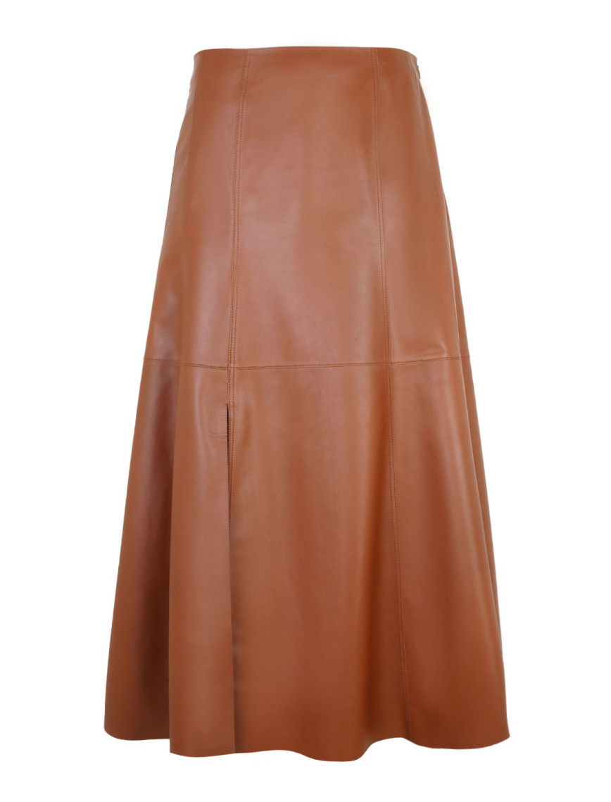 Aulii Kahve Kadın Yırtmaçlı Deri Etek Aulii Kahve Kadın Yırtmaçlı Deri Etek