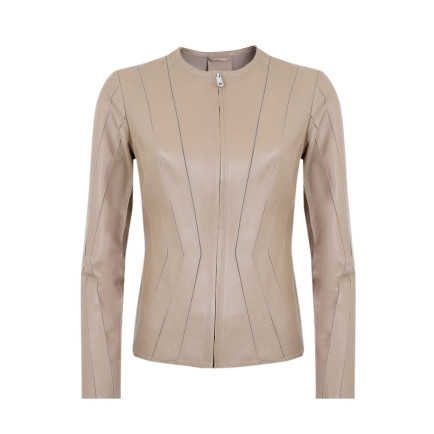 Bienna Bej Kadın Panelli Deri Ceket Bienna Bej Kadın Panelli Deri Ceket
