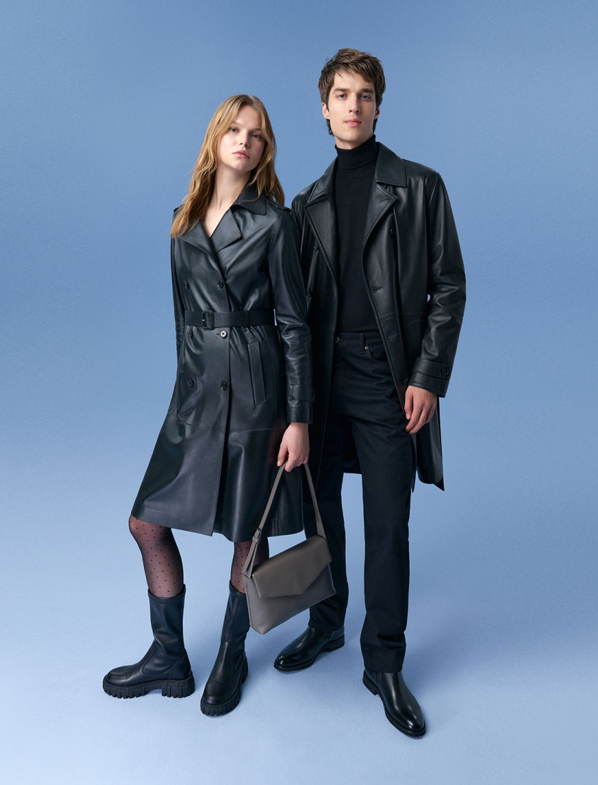 Annily Siyah Kadın Deri Trençkot