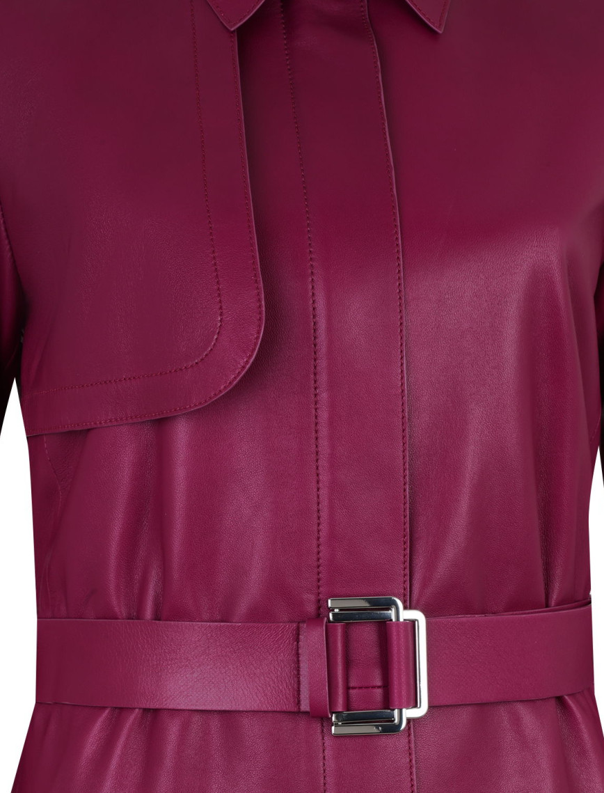 Kelly Bordo Kadın Deri Trençkot Kelly Bordo Kadın Deri Trençkot