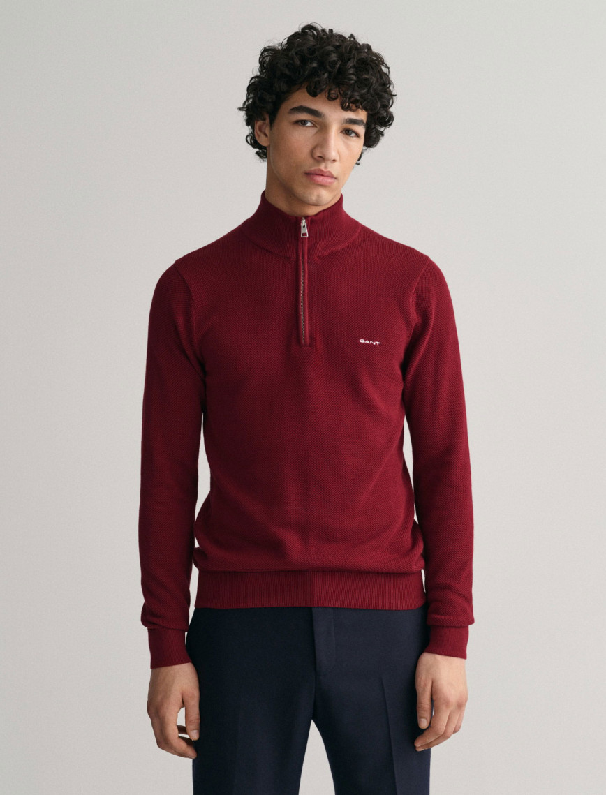 GANT Erkek Kırmızı Regular Fit Yarım Fermuarlı Kazak GANT Erkek Kırmızı Regular Fit Yarım Fermuarlı Kazak