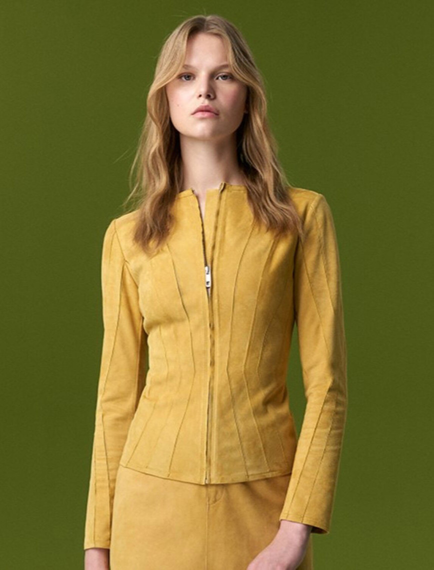 Bienna Sarı Kadın Panelli Süet Deri Ceket Bienna Sarı Kadın Panelli Süet Deri Ceket