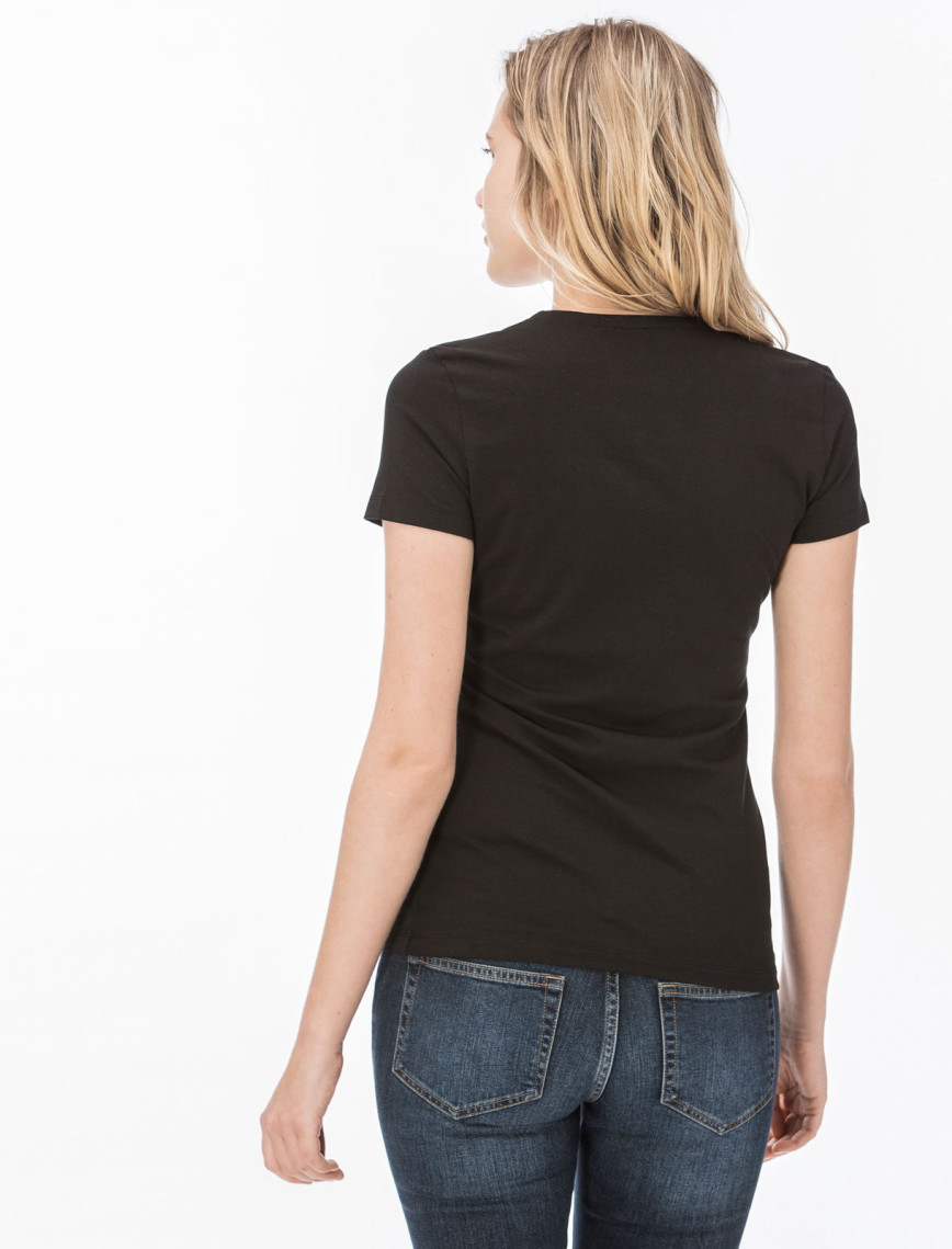 Lacoste Kadın Slim Fit V Yaka Siyah T-Shirt