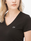 Lacoste Kadın Slim Fit V Yaka Siyah T-Shirt