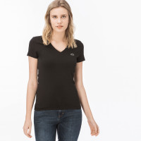 Lacoste Kadın Slim Fit V Yaka Siyah T-Shirt Lacoste Kadın Slim Fit V Yaka Siyah T-Shirt