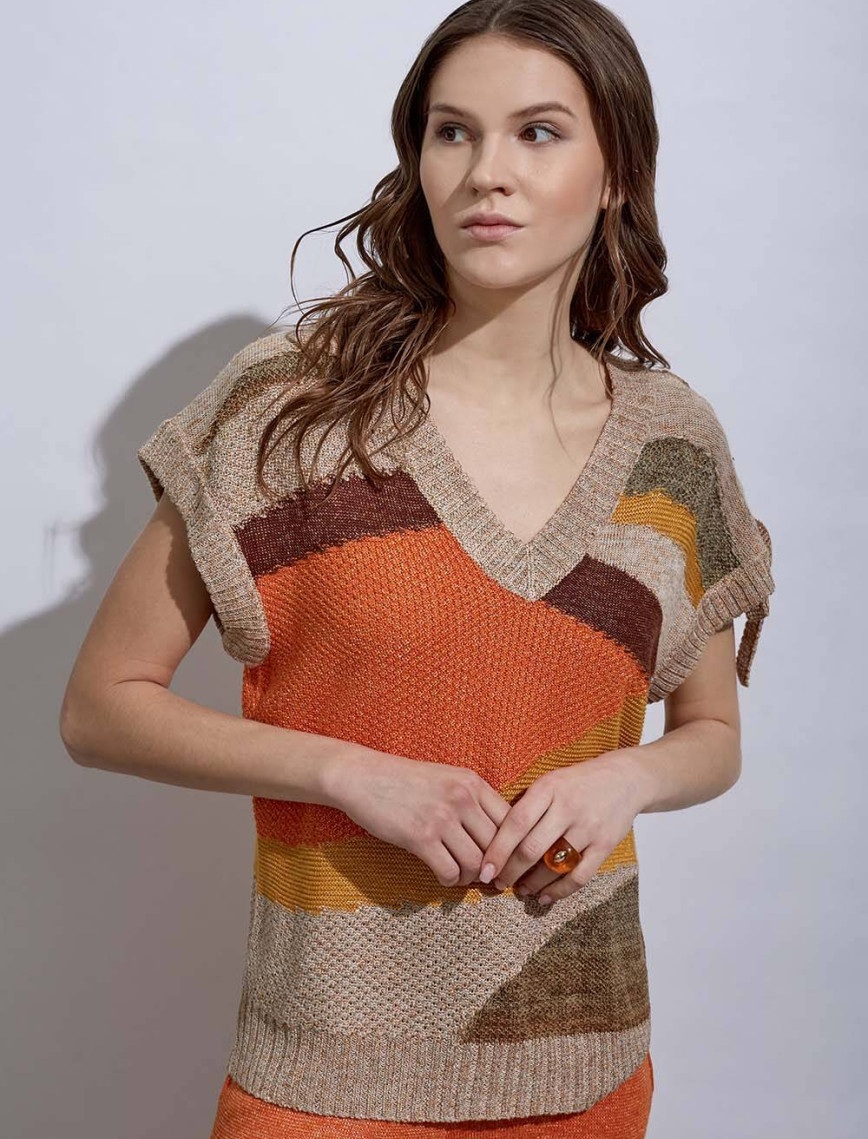 Knitss Bağcık Detaylı İntersia Tarçın Rengi Triko Üst Knitss Bağcık Detaylı İntersia Tarçın Rengi Triko Üst