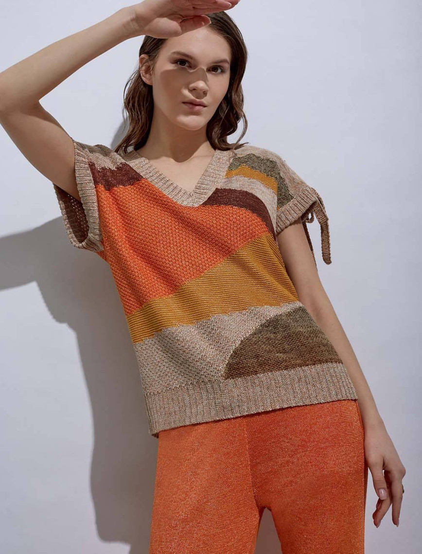 Knitss Bağcık Detaylı İntersia Tarçın Rengi Triko Üst Knitss Bağcık Detaylı İntersia Tarçın Rengi Triko Üst