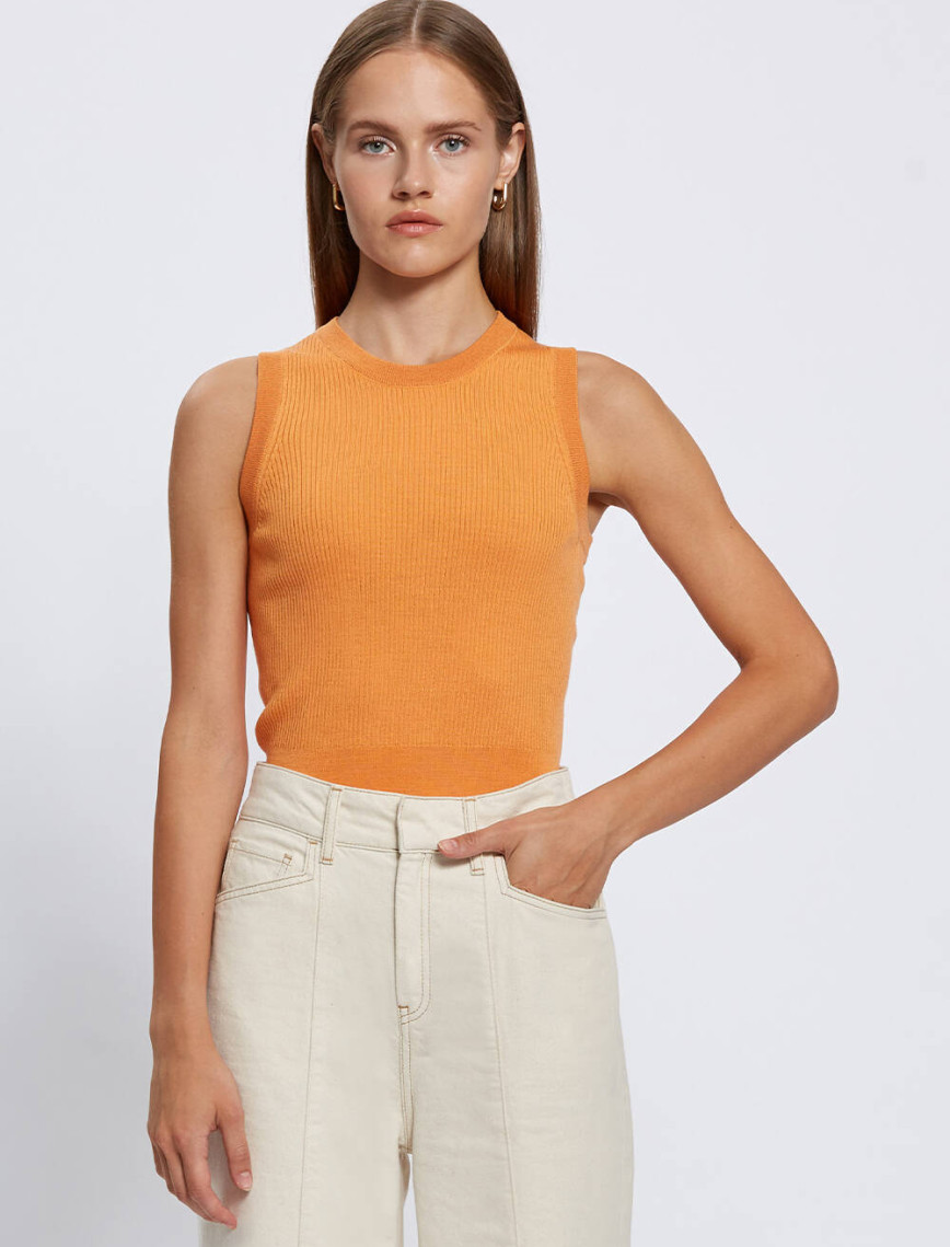 Knitss Extrafıne Merino Yün Kolsuz Turuncu Triko Üst Knitss Extrafıne Merino Yün Kolsuz Turuncu Triko Üst