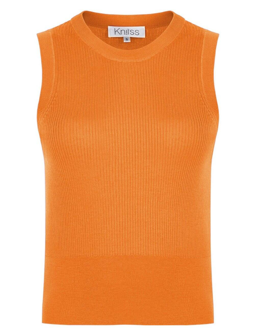 Knitss Extrafıne Merino Yün Kolsuz Turuncu Triko Üst Knitss Extrafıne Merino Yün Kolsuz Turuncu Triko Üst