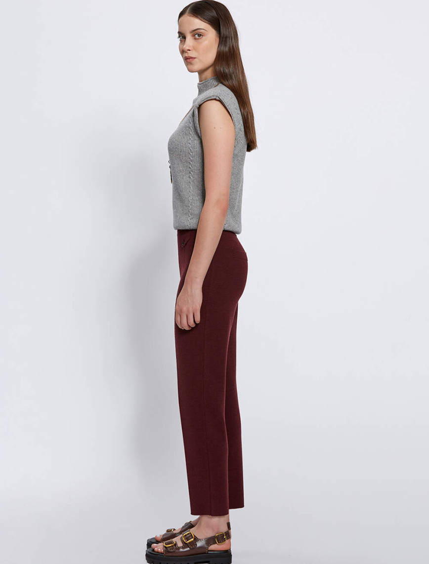 Knitss Cep Detaylı Fuşya Merino Yün Triko Pantolon Knitss Cep Detaylı Fuşya Merino Yün Triko Pantolon