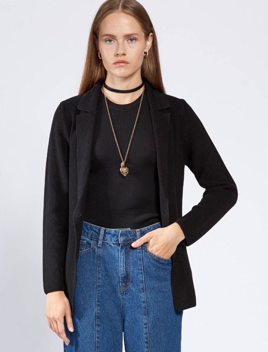 Knitss Extrafıne Merino Yün Siyah Triko Ceket Knitss Extrafıne Merino Yün Siyah Triko Ceket