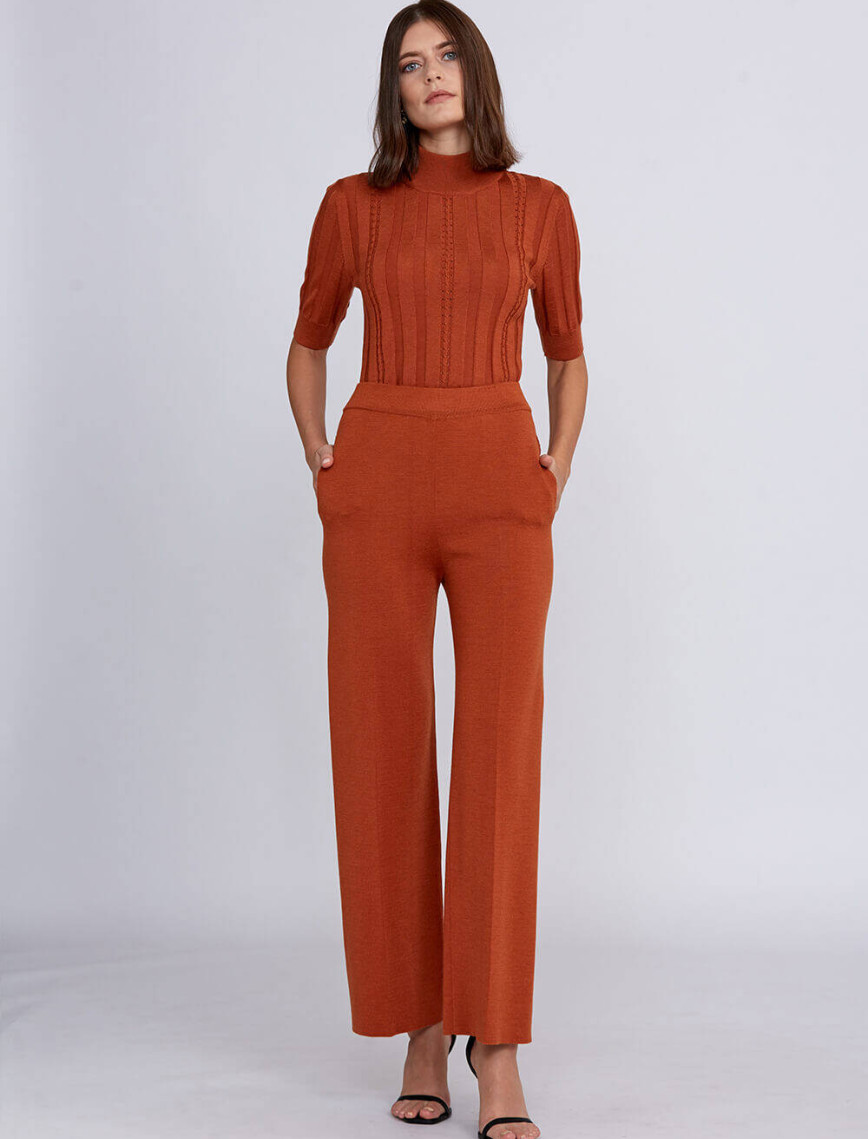 Knitss Cep Detaylı Turuncu Merino Yün Triko Pantolon Knitss Cep Detaylı Turuncu Merino Yün Triko Pantolon