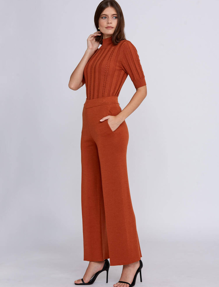Knitss Cep Detaylı Turuncu Merino Yün Triko Pantolon Knitss Cep Detaylı Turuncu Merino Yün Triko Pantolon
