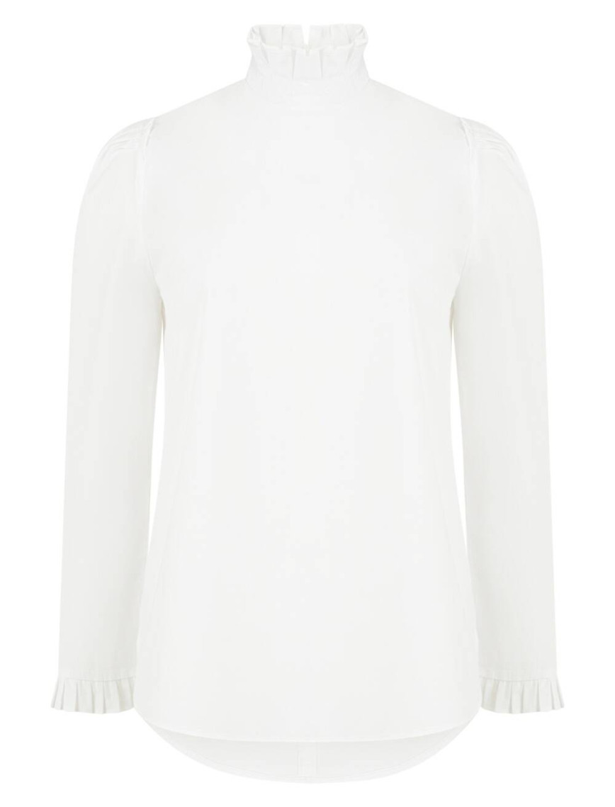 Knitss Fırfır Detaylı Beyaz Saf Pamuk Gömlek Knitss Fırfır Detaylı Beyaz Saf Pamuk Gömlek