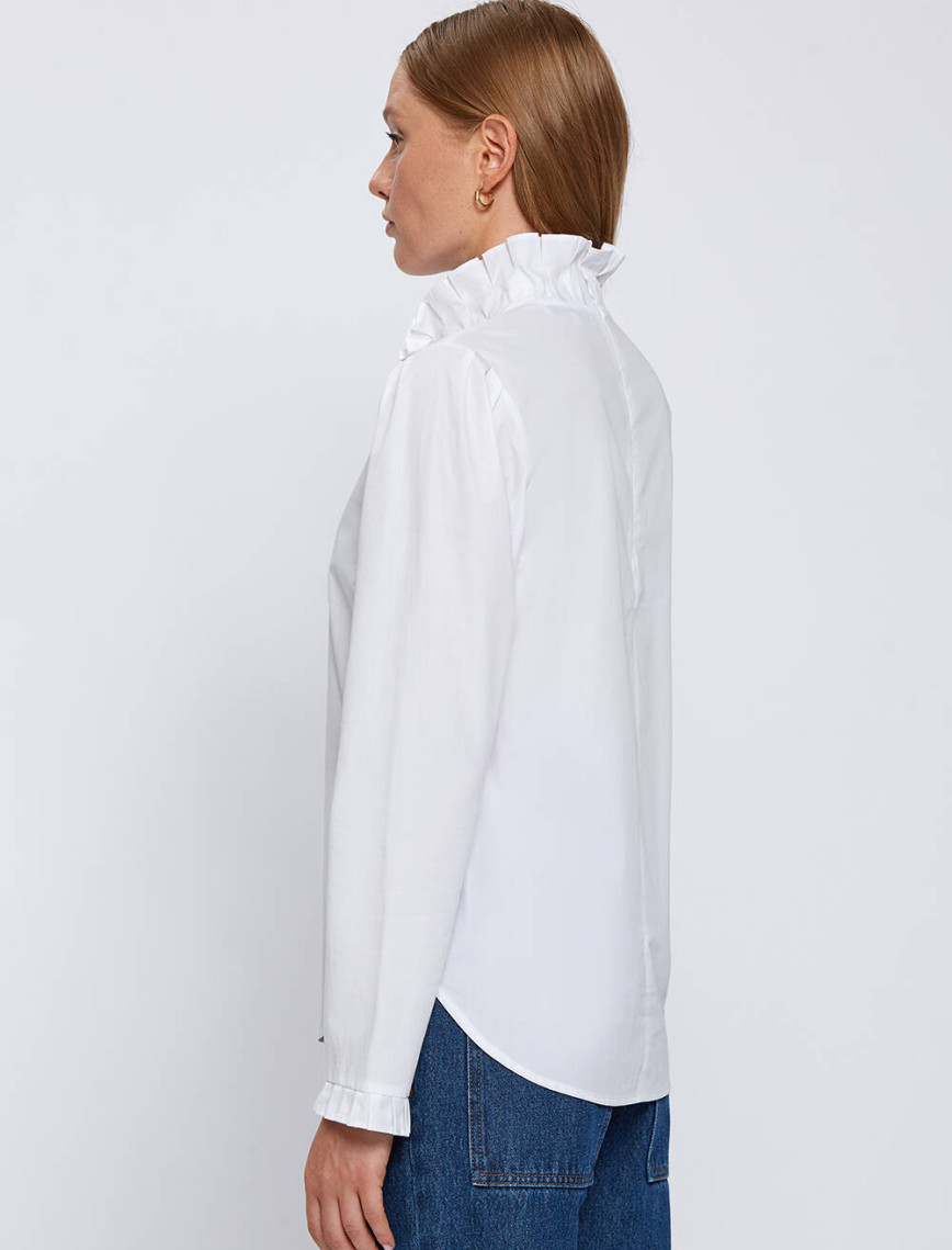 Knitss Fırfır Detaylı Beyaz Saf Pamuk Gömlek Knitss Fırfır Detaylı Beyaz Saf Pamuk Gömlek
