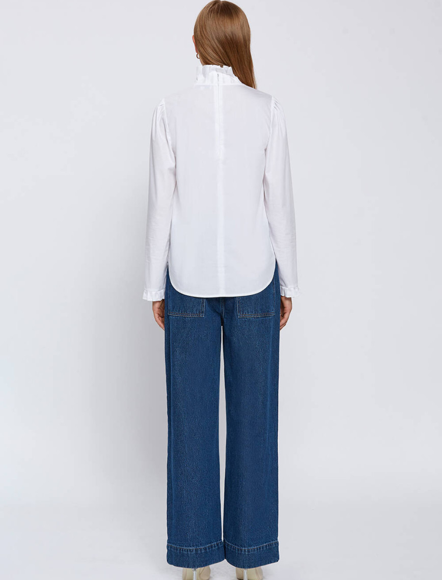 Knitss Fırfır Detaylı Beyaz Saf Pamuk Gömlek Knitss Fırfır Detaylı Beyaz Saf Pamuk Gömlek