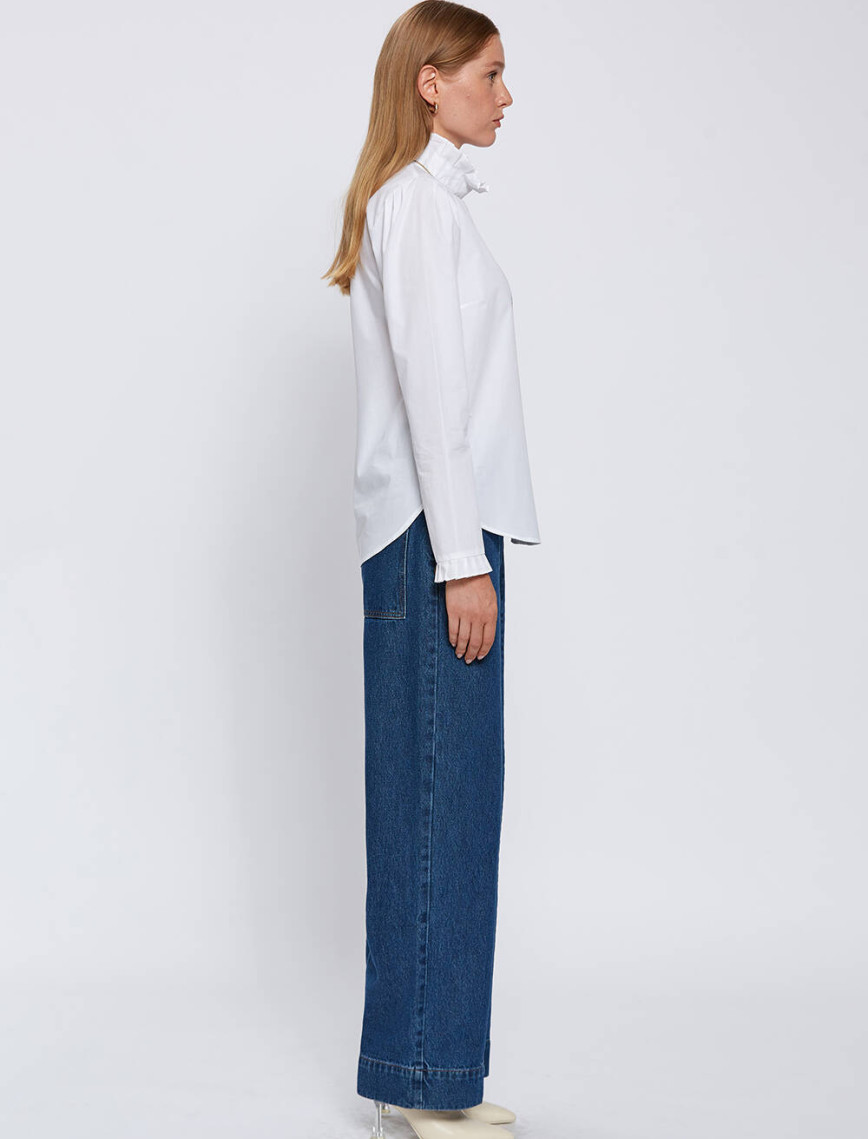 Knitss Fırfır Detaylı Beyaz Saf Pamuk Gömlek Knitss Fırfır Detaylı Beyaz Saf Pamuk Gömlek