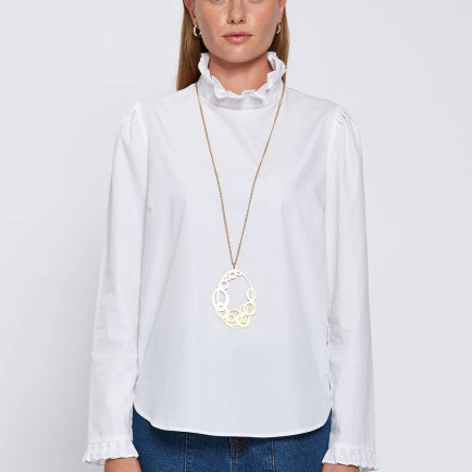 Knitss Fırfır Detaylı Beyaz Saf Pamuk Gömlek Knitss Fırfır Detaylı Beyaz Saf Pamuk Gömlek