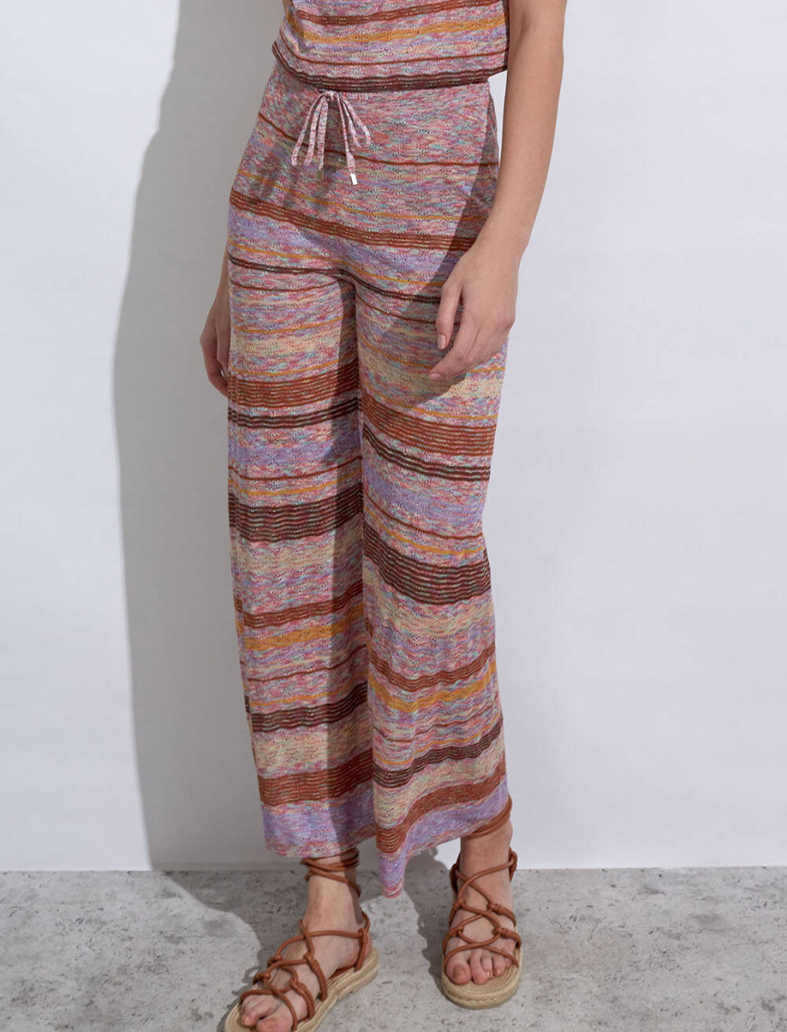 Knitss Çizgi Desenli Tarçın Lila Triko Pantolon Knitss Çizgi Desenli Tarçın Lila Triko Pantolon