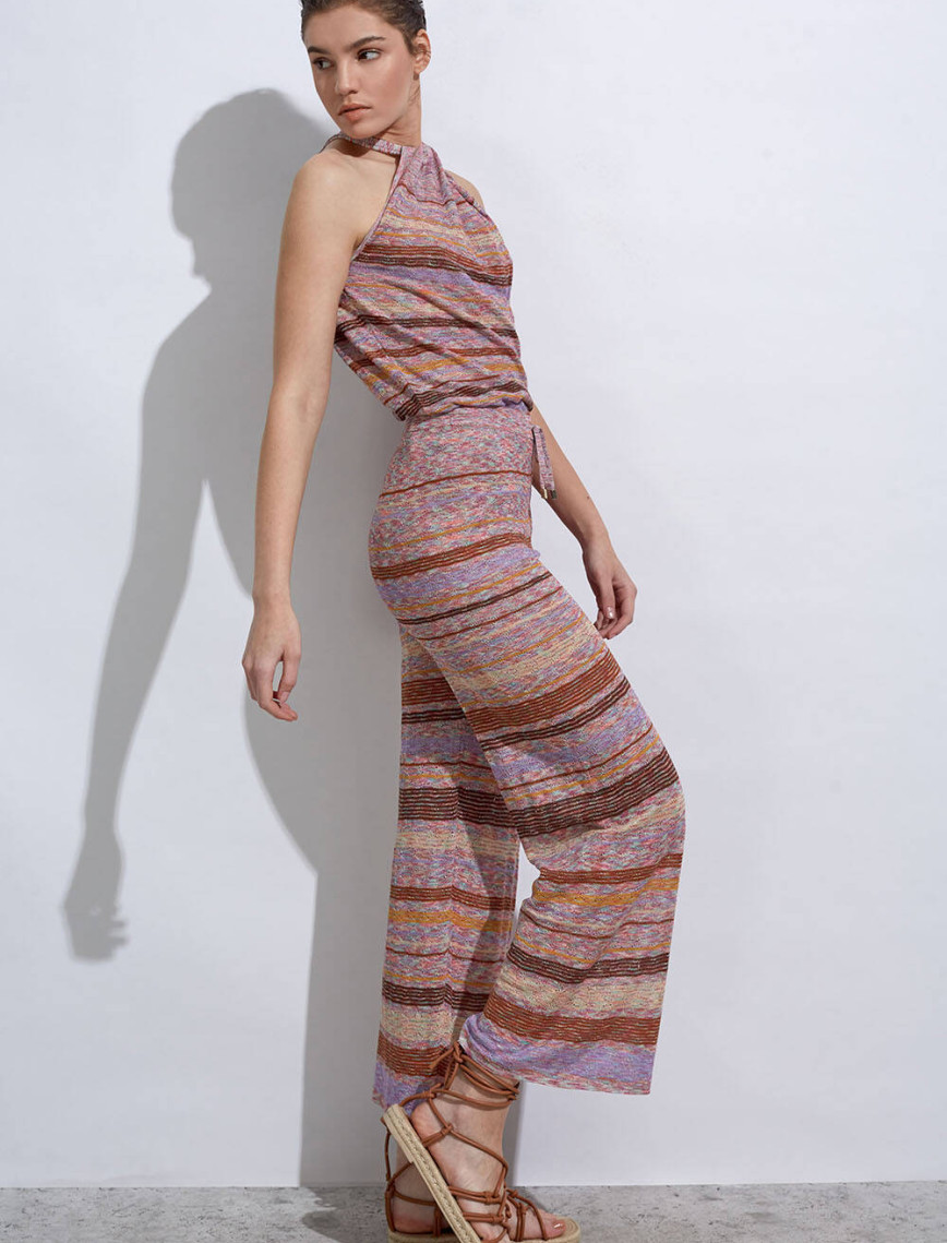 Knitss Çizgi Desenli Tarçın Lila Triko Pantolon Knitss Çizgi Desenli Tarçın Lila Triko Pantolon