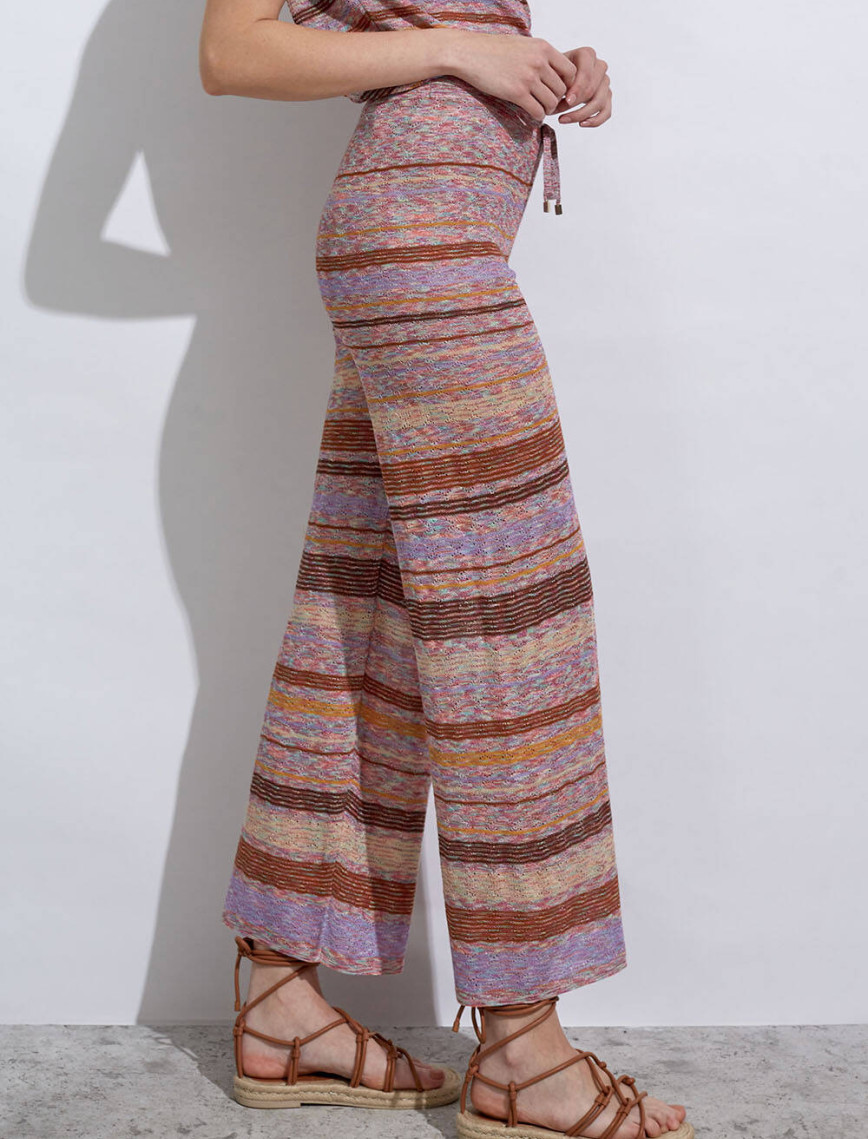 Knitss Çizgi Desenli Tarçın Lila Triko Pantolon Knitss Çizgi Desenli Tarçın Lila Triko Pantolon