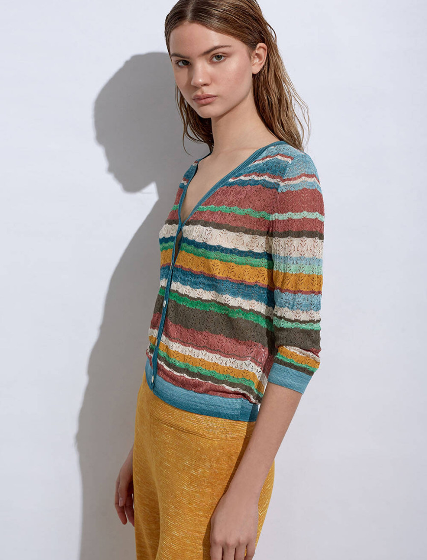 Knitss Çizgi Desenli Yeşil Triko Hırka Knitss Çizgi Desenli Yeşil Triko Hırka