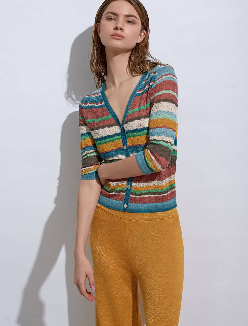 Knitss Çizgi Desenli Yeşil Triko Hırka Knitss Çizgi Desenli Yeşil Triko Hırka