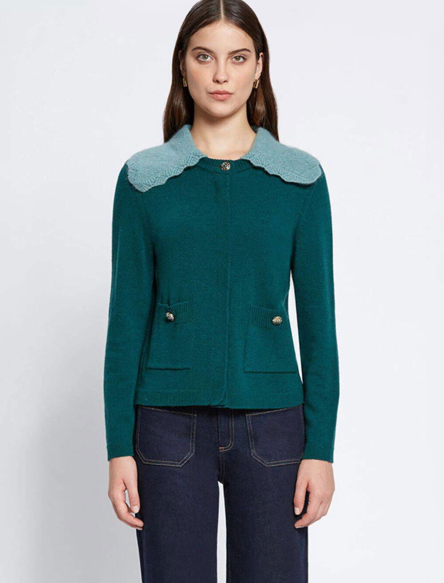 Knitss Çıkarılabilir Yaka Detaylı Yeşil Triko Hırka Knitss Çıkarılabilir Yaka Detaylı Yeşil Triko Hırka