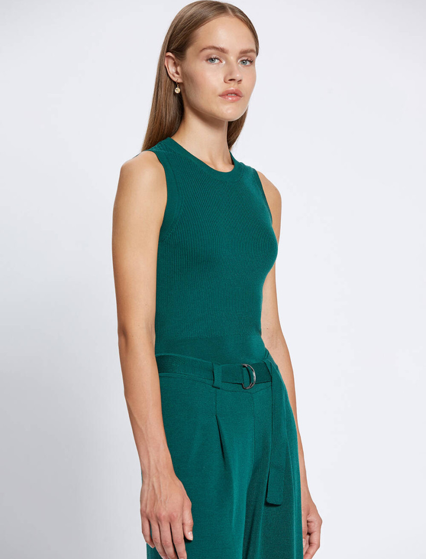 Knitss Extrafıne Merino Yün Kolsuz Yeşil Triko Üst Knitss Extrafıne Merino Yün Kolsuz Yeşil Triko Üst