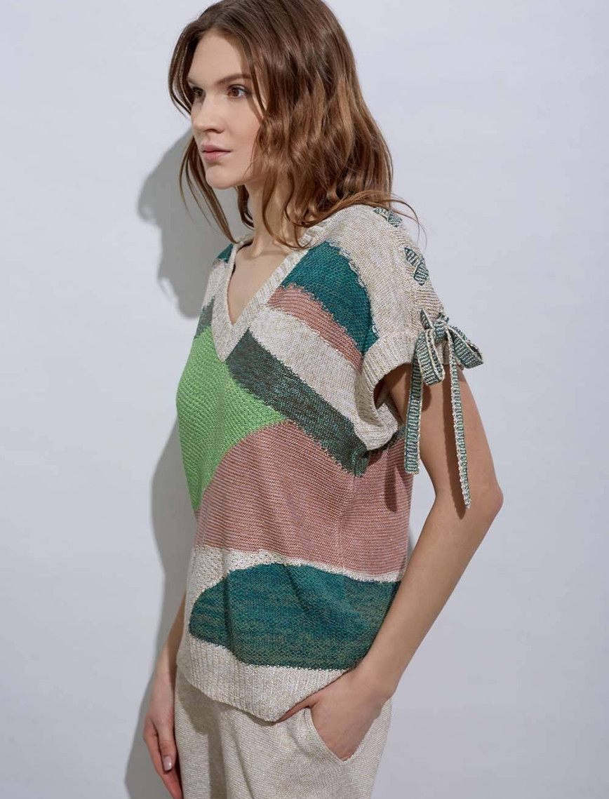 Knitss Bağcık Detaylı İntersia Yeşil Triko Üst Knitss Bağcık Detaylı İntersia Yeşil Triko Üst